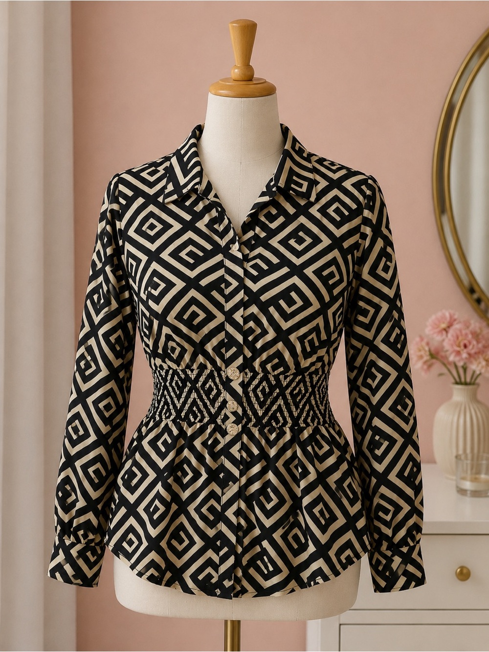 Sweet Rain Geometric Print Blouse – Size M